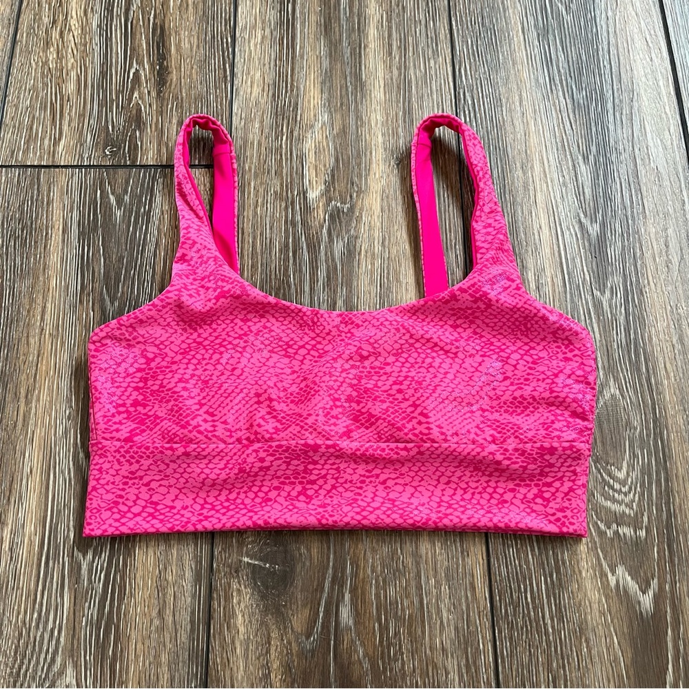 Beach Riot sport hot pink shimmer snake print sports bra